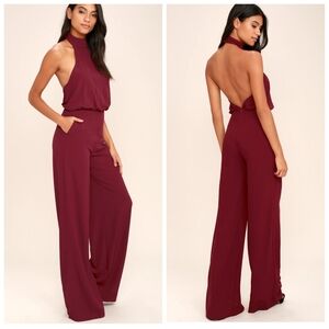 Elegant Burgundy Halter Jumpsuit